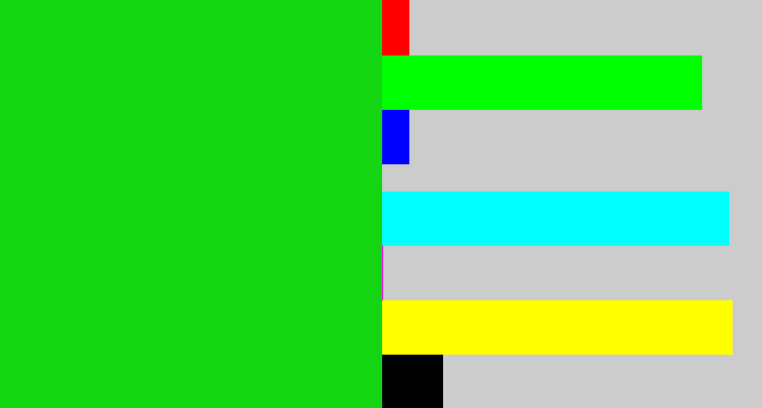 Hex color #13d511 - vibrant green