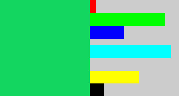 Hex color #13d661 - tealish green