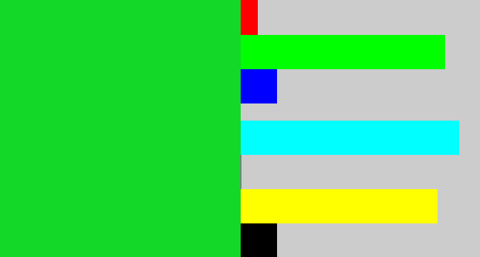 Hex color #13d827 - vibrant green