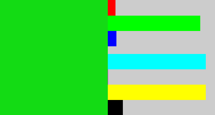Hex color #13db14 - vibrant green
