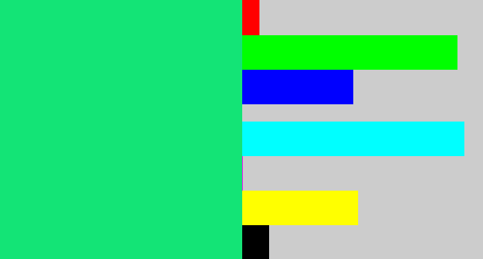 Hex color #13e476 - tealish green