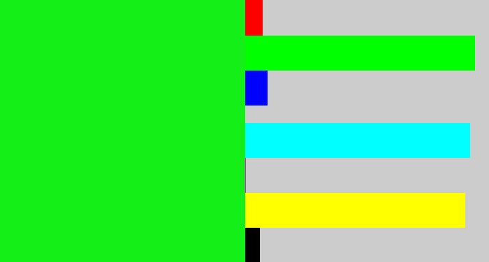 Hex color #13ef17 - neon green