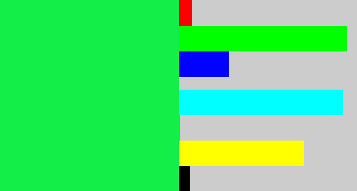 Hex color #13ef48 - bright light green