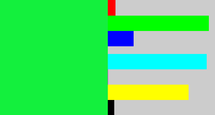 Hex color #13f03d - hot green