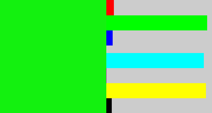 Hex color #13f10f - neon green