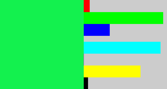 Hex color #13f14e - bright light green