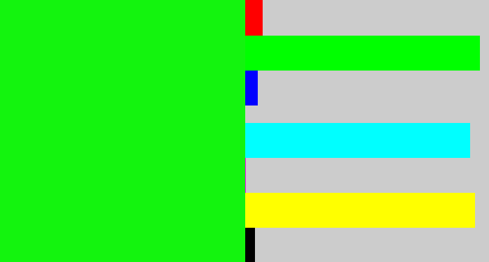 Hex color #13f40e - neon green