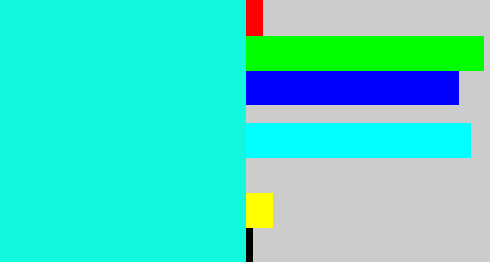 Hex color #13f7dd - bright aqua