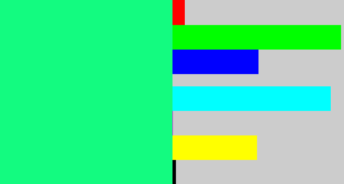 Hex color #13fb80 - minty green