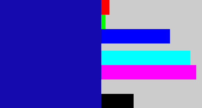 Hex color #140aad - ultramarine