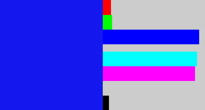 Hex color #1418ef - rich blue