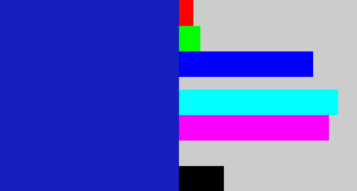 Hex color #141fbe - true blue