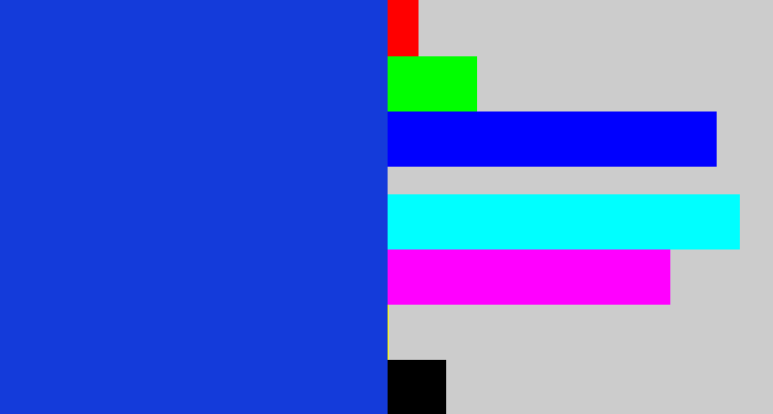 Hex color #143bda - blue