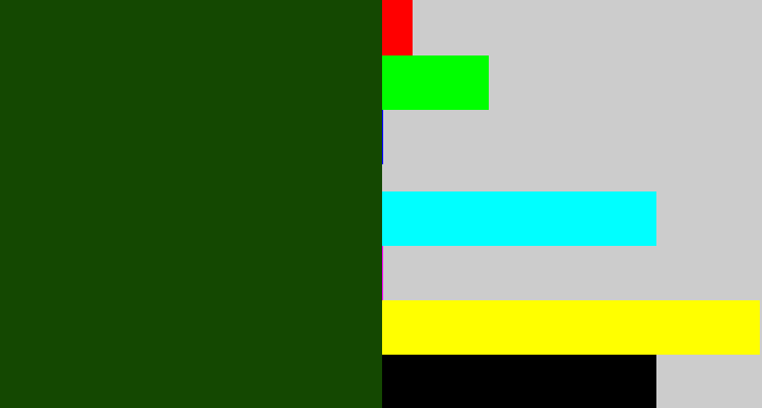 Hex color #144801 - forrest green