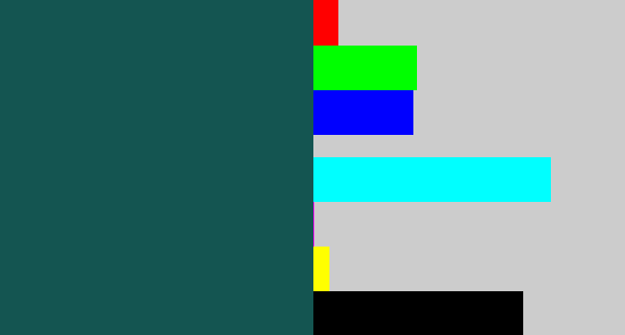 Hex color #145551 - dark green blue