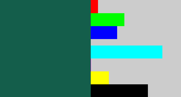 Hex color #145e4b - dark green blue
