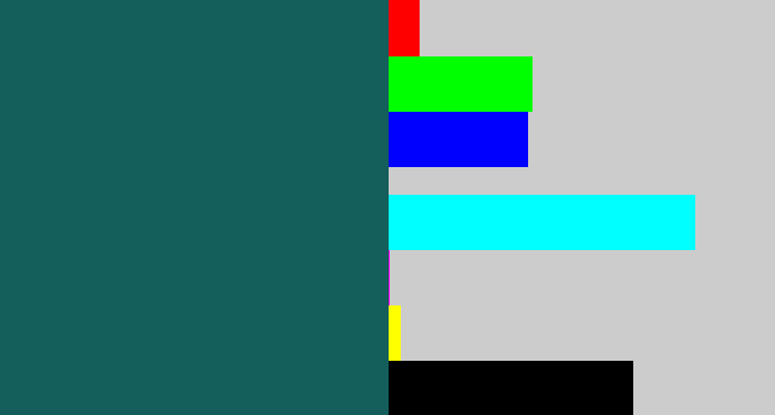 Hex color #145e5b - dark green blue