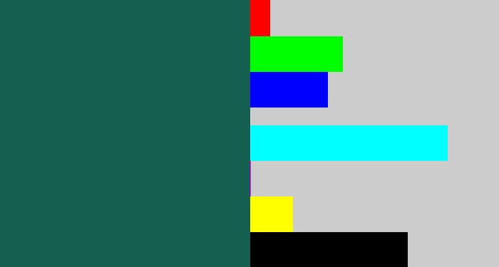 Hex color #145f4f - dark green blue