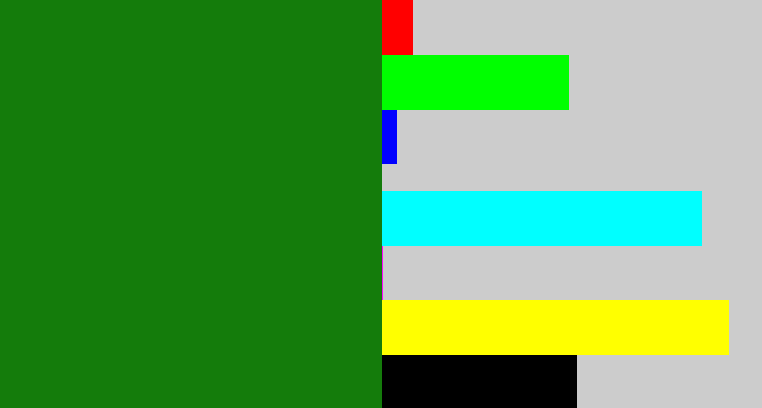 Hex color #147c0b - tree green