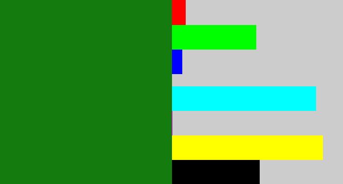 Hex color #147c0f - tree green