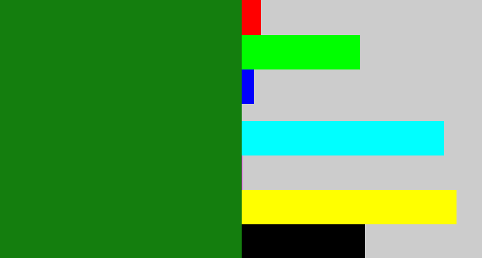 Hex color #147e0e - tree green