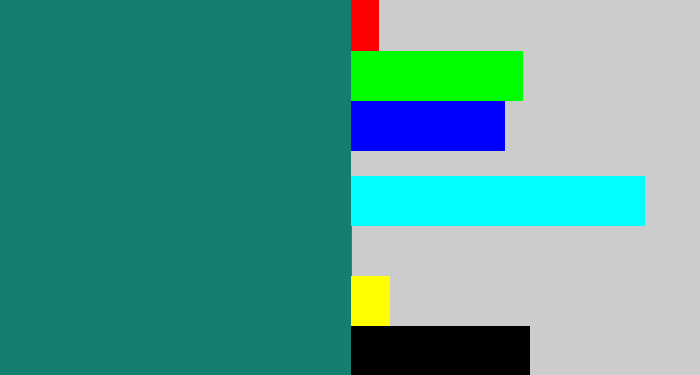 Hex color #147e70 - blue green
