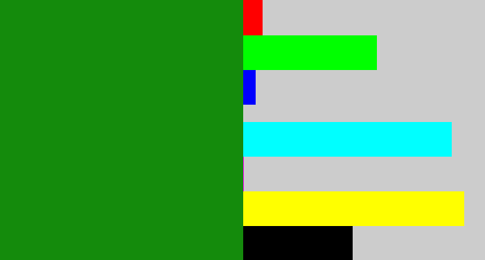 Hex color #148b0c - true green