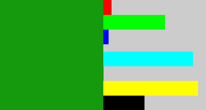 Hex color #149a0c - true green