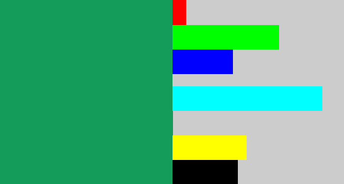Hex color #149d5a - viridian