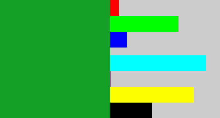 Hex color #149f26 - green