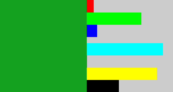 Hex color #14a11f - green