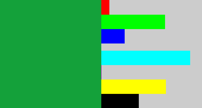 Hex color #14a13a - kelly green