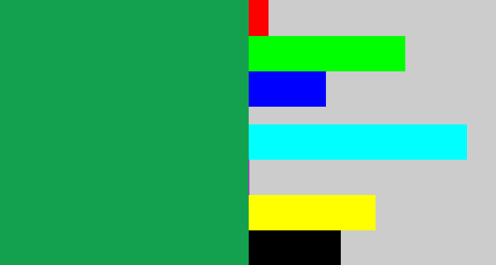 Hex color #14a14f - emerald
