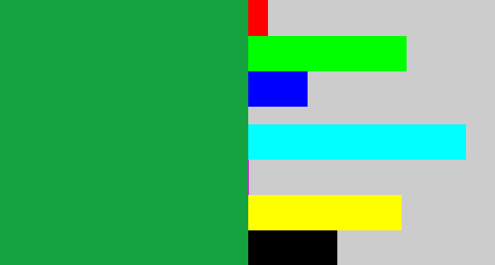 Hex color #14a33e - emerald