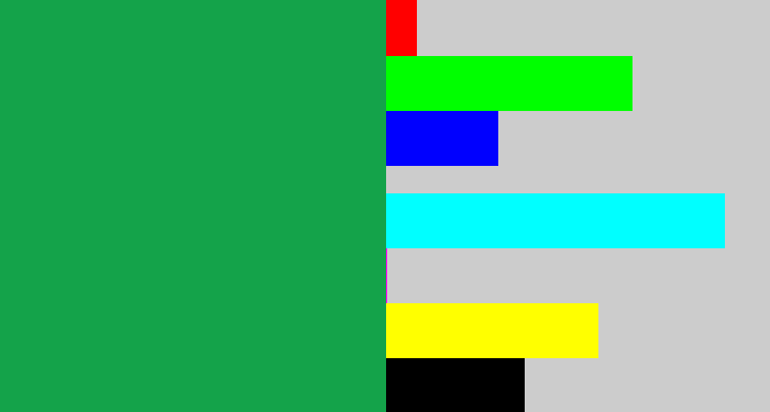 Hex color #14a34a - emerald