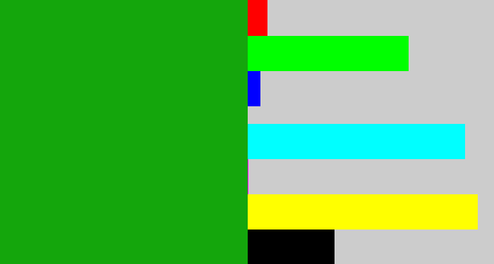 Hex color #14a60c - green
