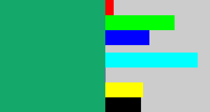 Hex color #14a86b - bluish green