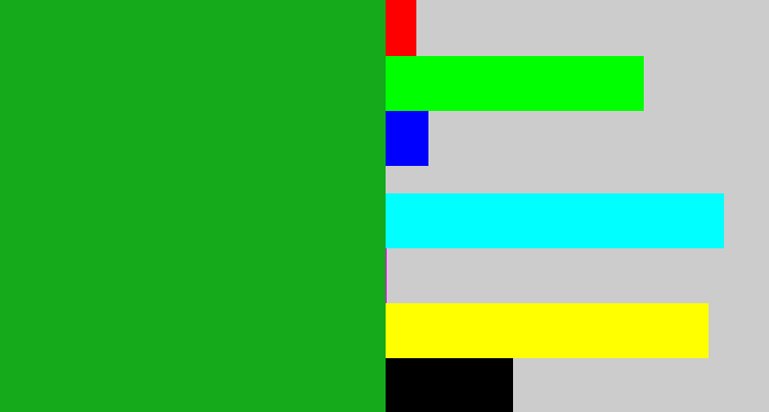 Hex color #14aa1b - green