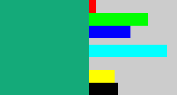 Hex color #14aa79 - bluish green