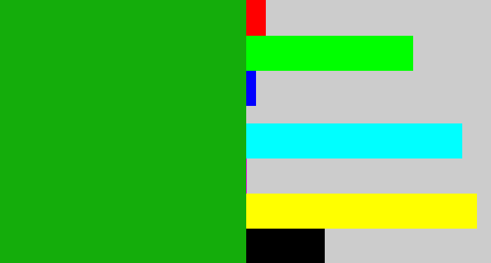 Hex color #14ad0b - green