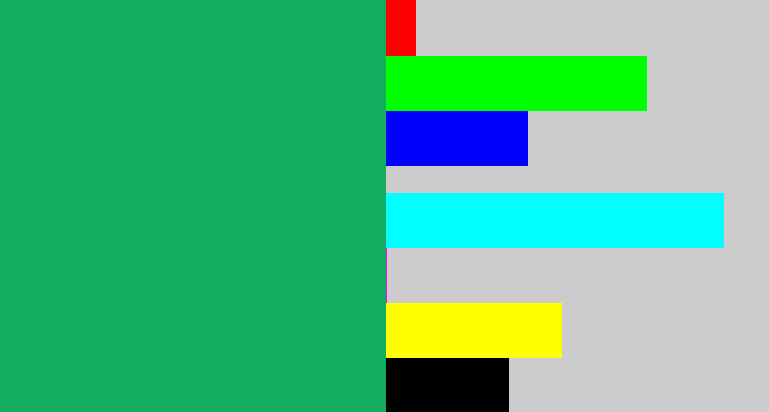 Hex color #14ad5e - bluish green