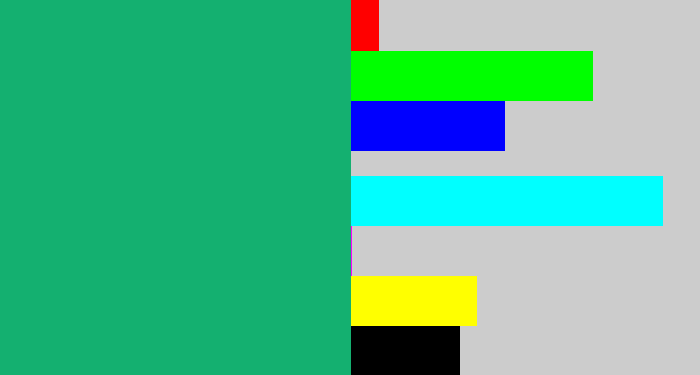 Hex color #14b070 - bluish green