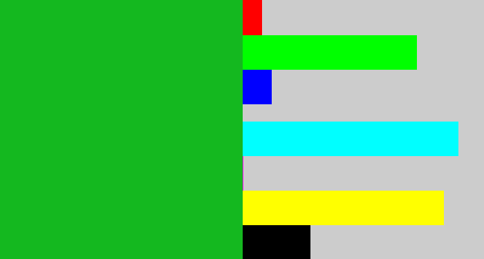 Hex color #14b81f - green