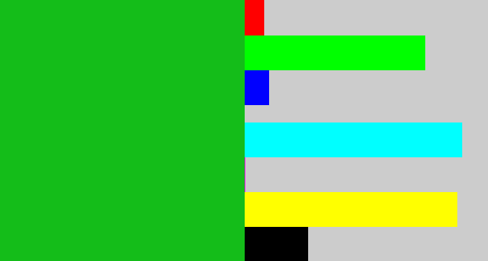 Hex color #14bd19 - green