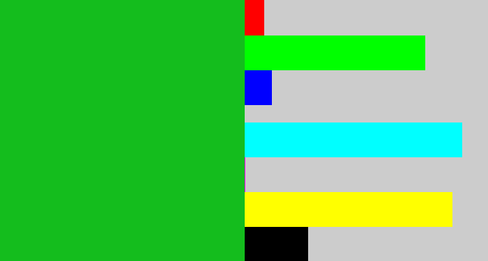 Hex color #14bd1d - green