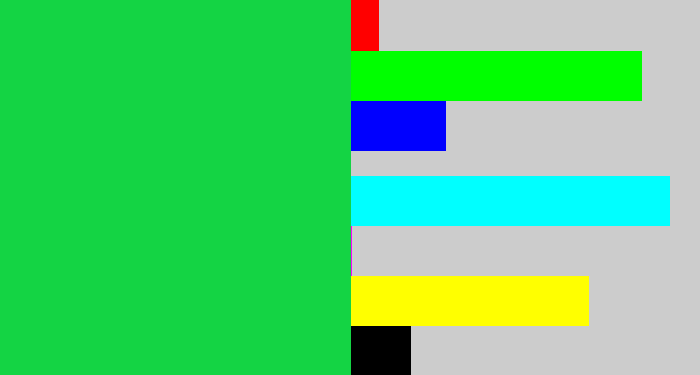Hex color #14d444 - shamrock green