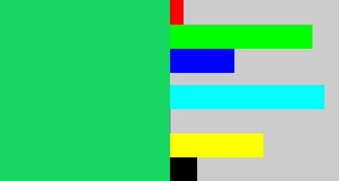 Hex color #14d661 - tealish green