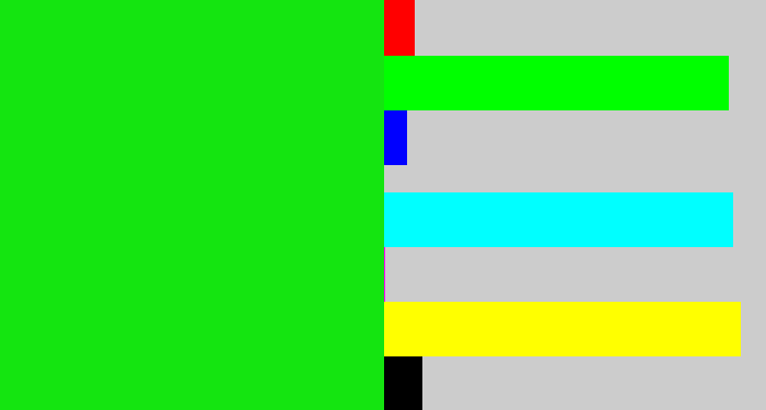 Hex color #14e510 - vibrant green