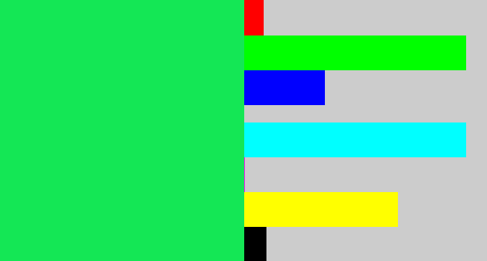 Hex color #14e755 - tealish green