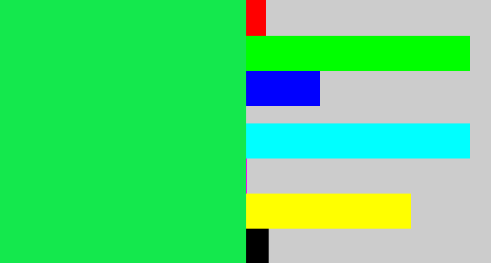 Hex color #14e84d - bright light green